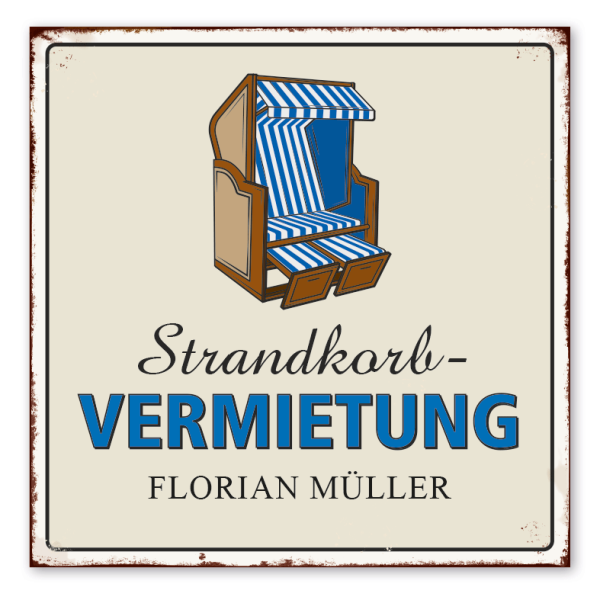 Retroschild Strandkorbvermietung - mit Ihrem Namenseindruck