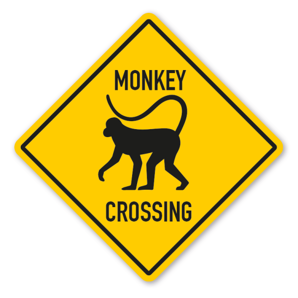 Warnschild Monkey crossing - mit und ohne Text