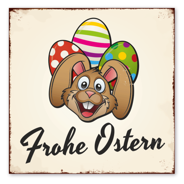 Retro Schild Frohe Ostern - mit Hasen