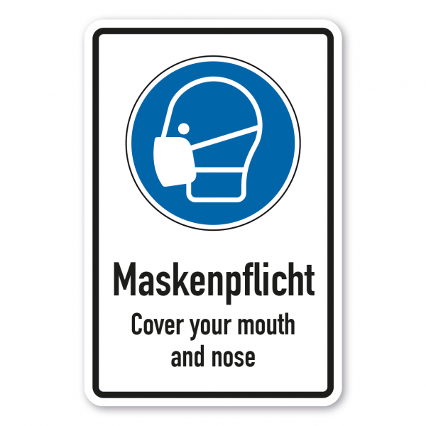 Gebotsschild Maskenpflicht - Cover your mouth and nose - Kombi