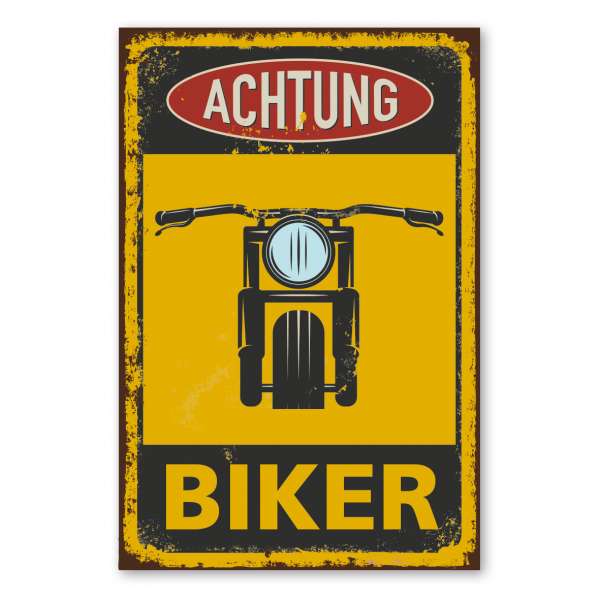 Retroschild / Vintage-Warnschild Achtung Biker