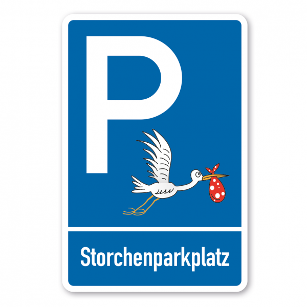 Parkplatzschild Storchenparkplatz - einzeilig mit kleinem Piktogramm - Verkehrsschild