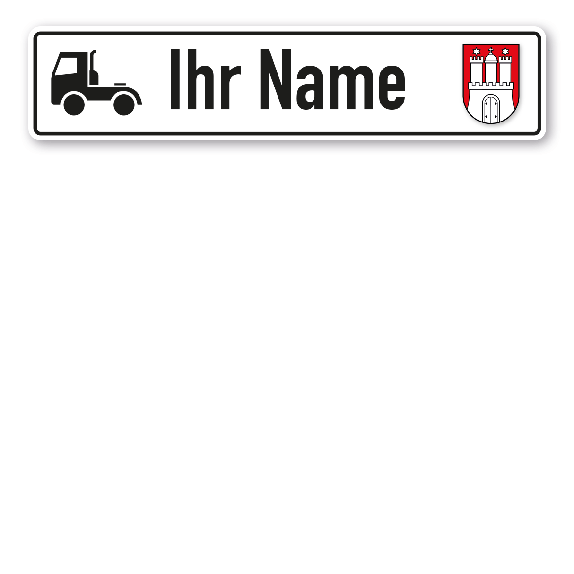 Truck / LKWSchild mit Wunschtext, TruckSymbol und Bundeslandwappen Hamburg LKWIND50