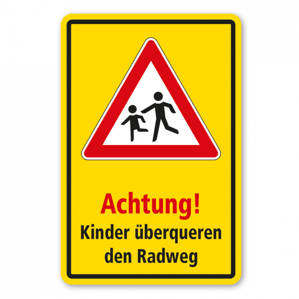 Kinderschild / Verkehrsschild Achtung - Kinder überqueren den Radweg - Kombi