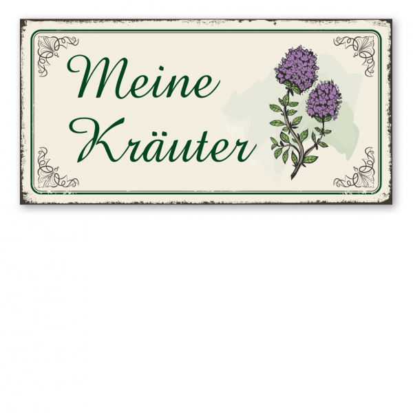 Florales Retroschild / Vintage-Kräuterschild Meine Kräuter - mit Abbildung Thymian