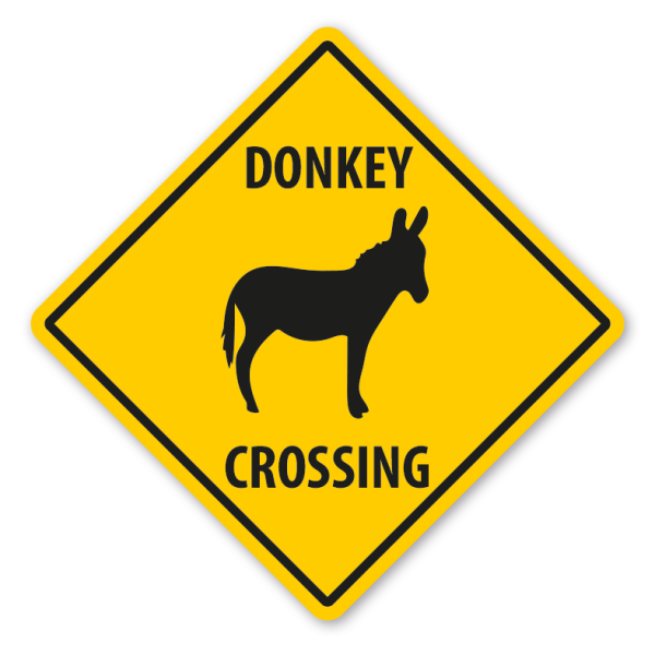 Warnschild Donkey (Esel) crossing - mit und ohne Text