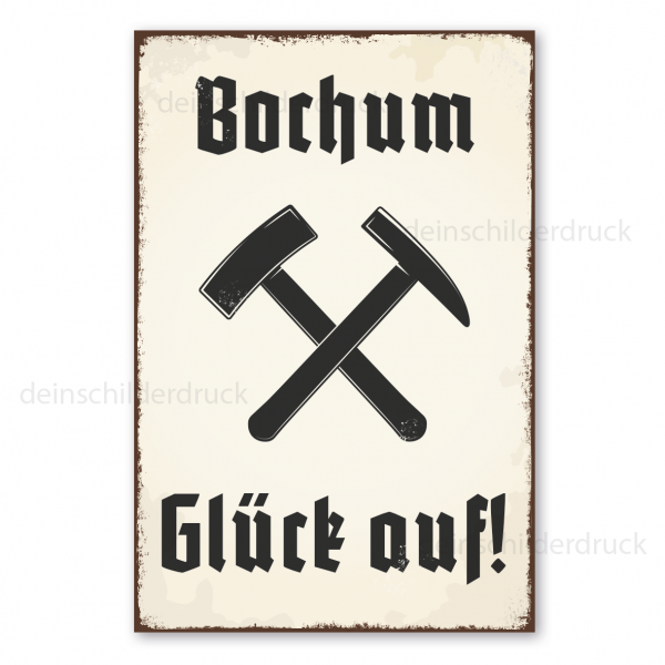 Bergbauschild Bochum Glück auf - mit Logo - in Retro-Ausführung