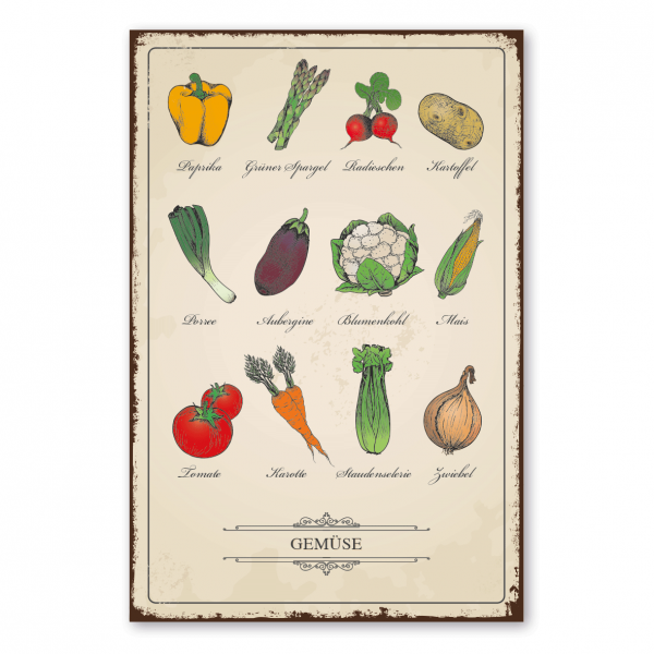 Retroschild / Vintage-Schild Gemüse - Übersicht