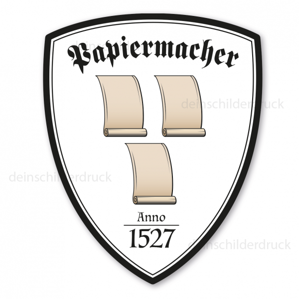 Zunftwappen Papiermacher mit Zunftnamen, Gründungsjahr oder Ihrem Wunschtext - Maibaumschild - Wappen W