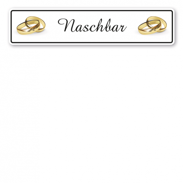 Hochzeitsschild Naschbar – mit goldenen Ringen