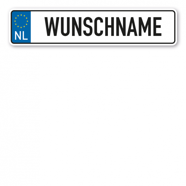 Parkplatzschild / Parkplatzreservierer - Niederlande - Holland - mit Europasternen, Länderkürzel und Ihrem Wunschnamen oder Wunschkennzeichen - in gelb und weiß