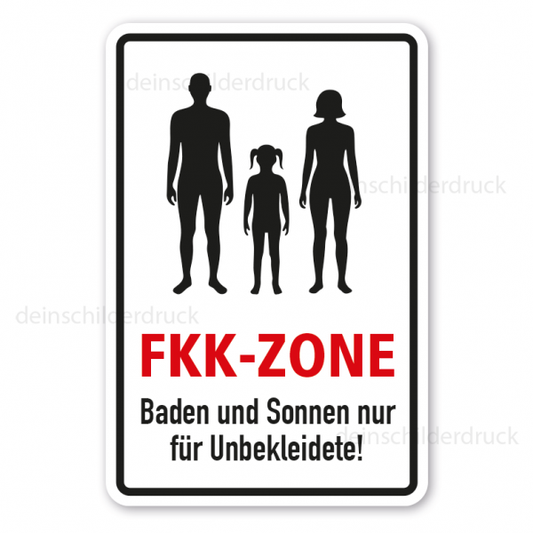 Hinweisschild FKK-Zone - Baden und Sonnen nur für Unbekleidete