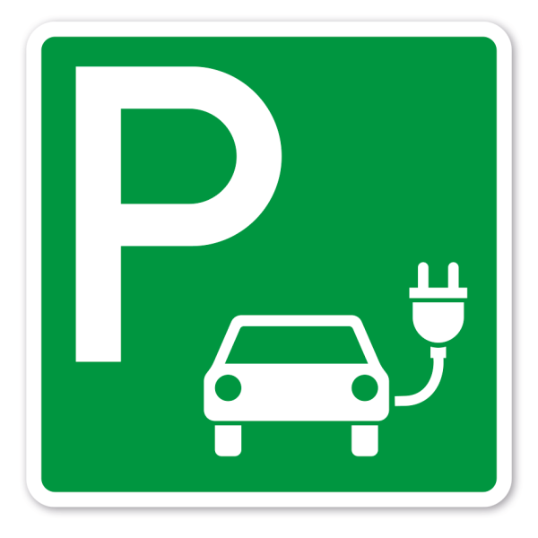 Parkplatzschild Elektrofahrzeuge - E-Autos - quadratisch mit Piktogramm - Verkehrsschild – Grüne Ausführung