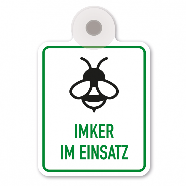 Saugnapfschild / Einsatzschild Imker im Einsatz - mit Symbol Biene für Fahrzeugfrontscheiben – 100 x 150 mm