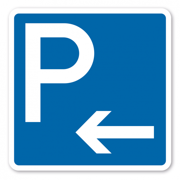 Parkplatzschild Parken - linksweisender Pfeil - quadratisch - Verkehrsschild