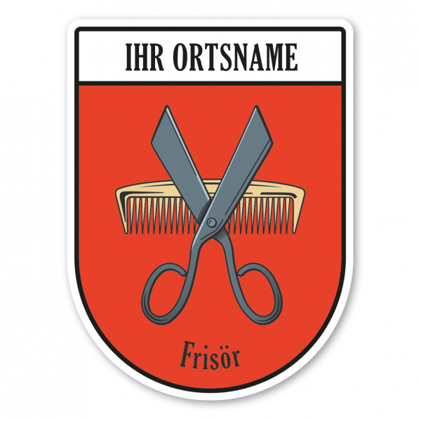 Maibaumschild / Zunftwappen Frisör mit Zunftnamen, Ortsnamen oder Ihrem Wunschtext - Wappen BL