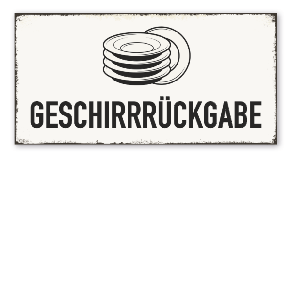 Retro Schild Geschirrrückgabe - mit Tellern