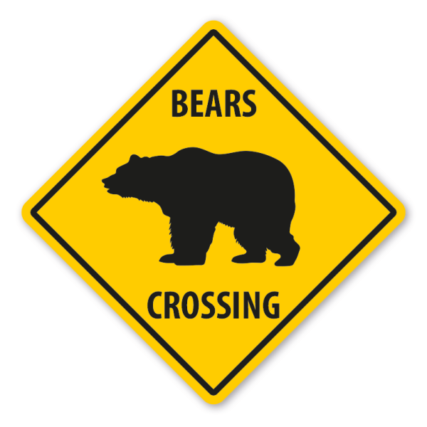 Warnschild Bears (Bären) crossing - mit und ohne Text
