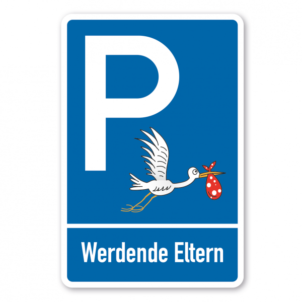 Parkplatzschild Werdende Eltern - Storchenparkplatz - einzeilig mit kleinem Piktogramm - Verkehrsschild
