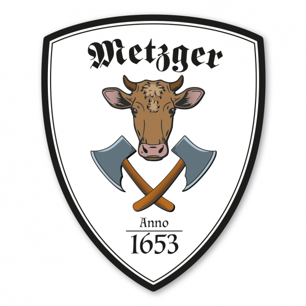 Maibaumschild / Zunftwappen Metzger mit Zunftnamen, Gründungsjahr oder Ihrem Wunschtext - Wappen W