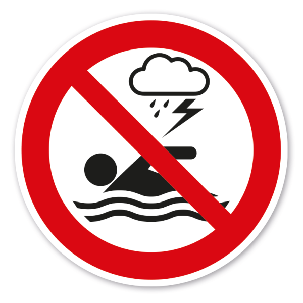 Verbotszeichen Bei Gewitter ist das Schwimmen und Baden verboten