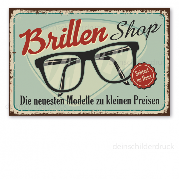 Retro Schild Brillen Shop - Die neuesten Modelle zu kleinen Preisen