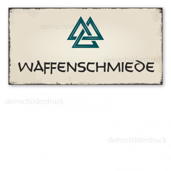 Retro Walhalla-Schild Waffenschmiede - mit Valknut-Symbol