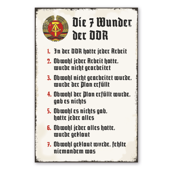 Retro Schild Die 7 Wunder der DDR