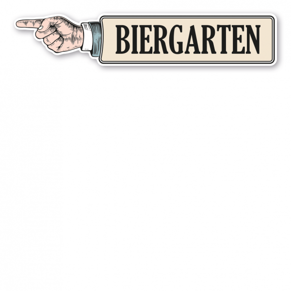 Wegweiser Biergarten - Mit Fingerzeig (Hand) zur Richtungsangabe – Retroausführung
