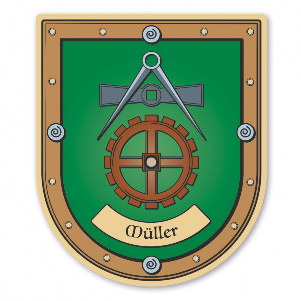 Maibaumschild / Zunftwappen Müller - Mühle mit Zunftnamen oder Ihrem Wunschtext - Wappen B