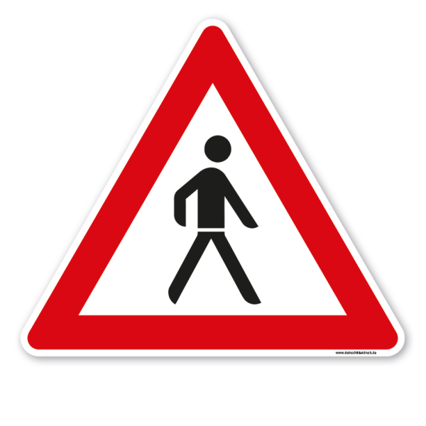 Bodenkleber für Lern- und Bewegungspfade - Achtung Fußgänger Aufstellung links - Verkehrszeichen VZ-133-20 - BWP-02-40 – Verkehrserziehung