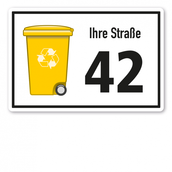 Schild zur Abfallentsorgung - Gelbe Tonne - Standortkennzeichnung - mit Angabe der Straße, Hausnummer oder Ihres Namens