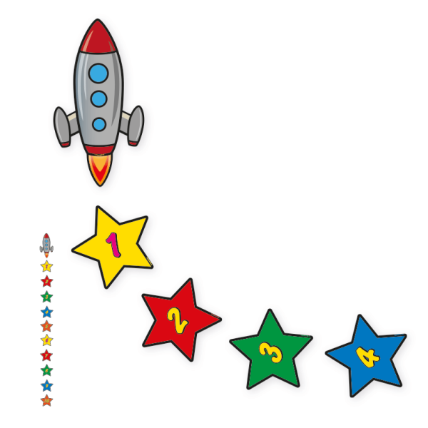 Mehrteiliger Bodenkleber - Sternenpfad - Sterne mit Zahlen 1-10 - Bewegungspfad-Set - BWP-01-SET-26