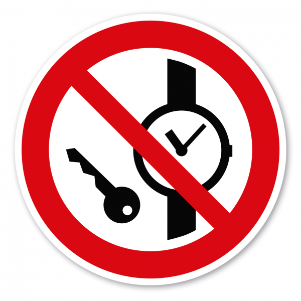 Verbotszeichen Mitführen von Metallteilen oder Uhren verboten – ISO 7010 - P008