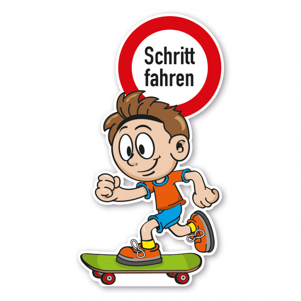 Kinderschild als Standfigur - Schritt fahren - Skateboarder - Schilderserie SP-01