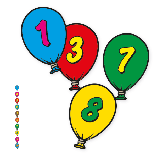 Mehrteiliger Bodenkleber - Farbige Luftballons mit Zahlen - Bewegungspfad-Set - BWP-01-SET-04