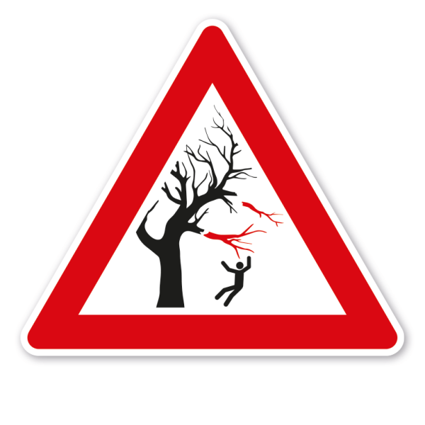 Verkehrsschild Warnung vor Astbruch und umstürzenden Bäumen - Totholz