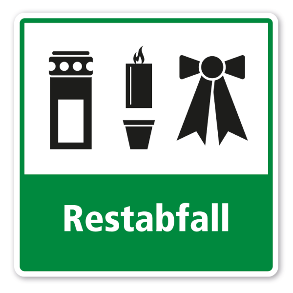 Schild zur Abfalltrennung - Restabfall - Friedhof