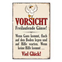 Retro Schild Vorsicht - Freilaufende Gänse Retro Schild Vorsicht - Freilaufende Gänse