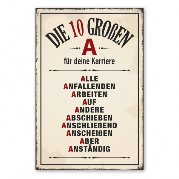 Retro Schild Die 10 großen A für deine Karriere