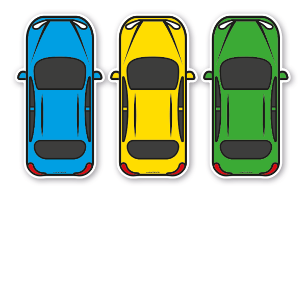 Bodenkleber - Fahrzeuge PKW in drei Farbausführungen - Bewegungspfad-Set - BWP-02-SET-07 – Verkehrserziehung