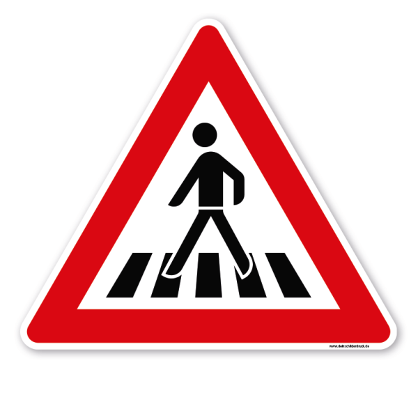 Bodenkleber für Lern- und Bewegungspfade - Achtung Fußgängerüberweg Aufstellung rechts - Verkehrszeichen VZ-101-11 - BWP-02-10 – Verkehrserziehung