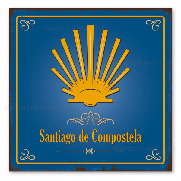 Pilgerschild Santiago de Compostela - mit Jakobsmuschel im Retro Look