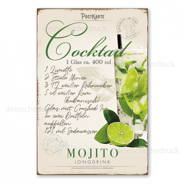 Retro Schild für Cocktail-Liebhaber im Stil einer nostalgischen Postkarte - Postcard - Cocktail - Mojito - auch mit Ihrem Wunschtext