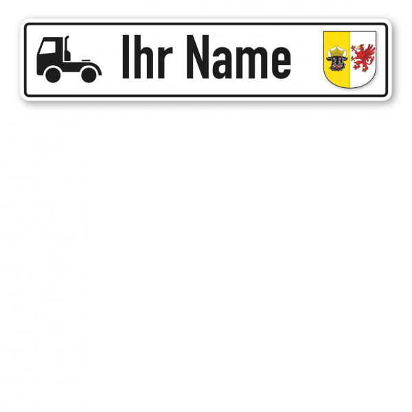 Truck / LKW - Schild mit Wunschtext und Bundeslandwappen - Mecklenburg-Vorpommern