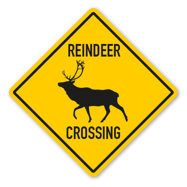 Warnschild Reindeer (Rentier) crossing - mit und ohne Text