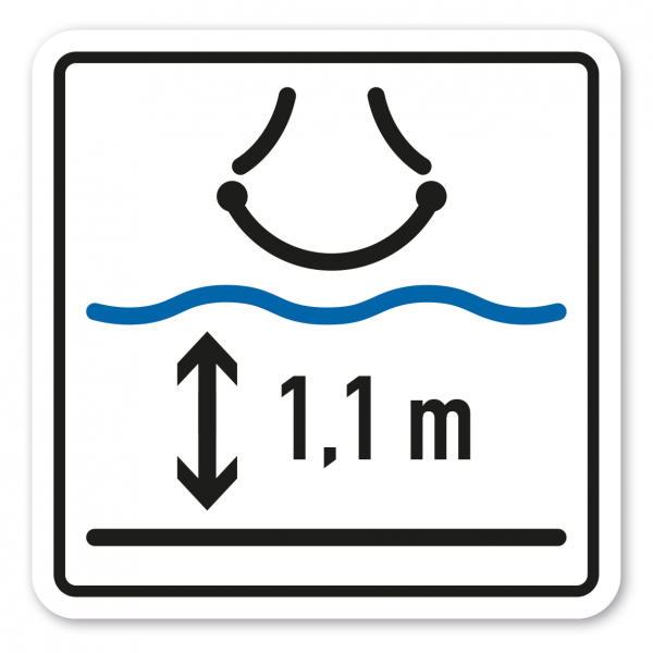 Informationsschild Wassertiefe im Zielbereich - 1,1 m oder individuelle Angabe – Wasserrutsche