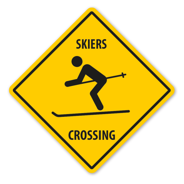 Warnschild Skiers (Skifahrer) crossing - mit und ohne Text