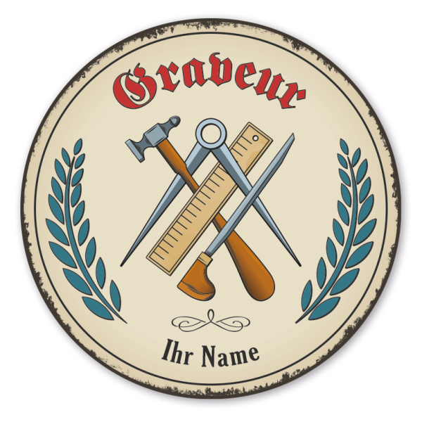 Maibaumschild / Festschild mit Zunftwappen Graveur - mit Zunftnamen, Ihrem Ortsnamen oder Wunschtext - Rundes Wappen - Retro