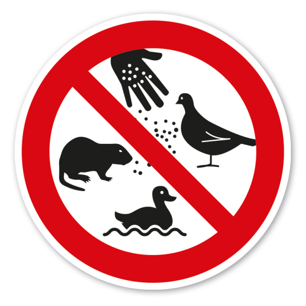Verbotszeichen Das Füttern von wild lebenden Tieren ist verboten - Nutria, Bisam, Taube, Ente